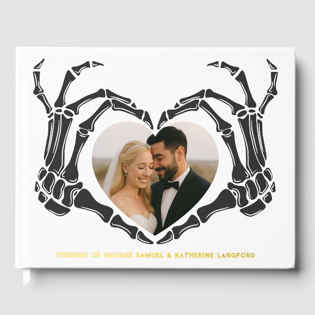Gothic Romantic Skeleton Hand Halloween Wedding Guest Book (Front)