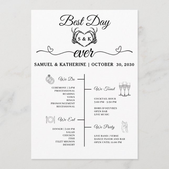 Gothic Romantic Skeleton Hand Halloween Wedding Program (Front)