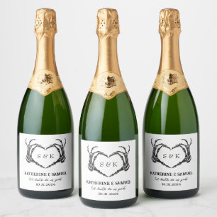 Gothic Romantic Skeleton Hand Halloween Wedding Sparkling Wine Label