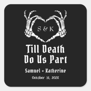 Gothic Romantic Skeleton Hand Halloween Wedding Square Sticker