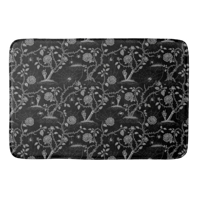 Gothic Rose and Bone Pattern Bath Mat (Front)
