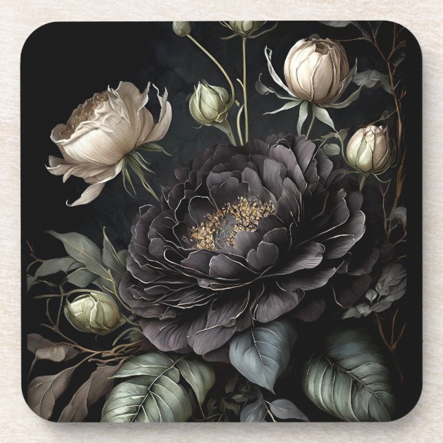  Gothic Rose Arrangement Black Flower Coaster (Front)