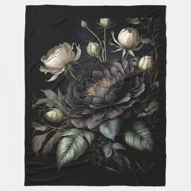  Gothic Rose Arrangement Black Flower Fleece Blanket (Front)