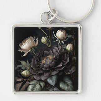 Gothic Rose Arrangement Black Flower Keychain