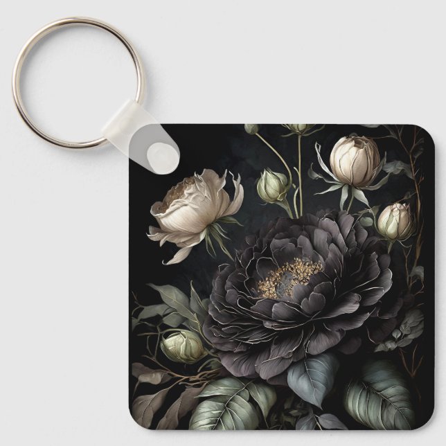  Gothic Rose Arrangement Black Flower Keychain (Front)