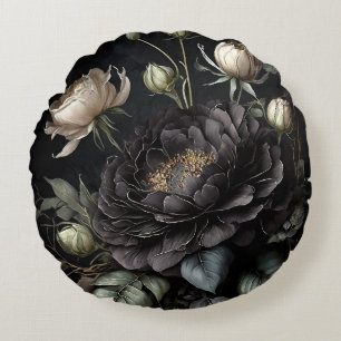  Gothic Rose Arrangement Black Flower Round Pillow