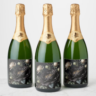 Gothic Rose Arrangement Black Flower Sparkling Wine Label