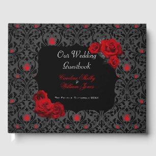 Gothic Rose Black and Red Wedding Invitation Guest Book