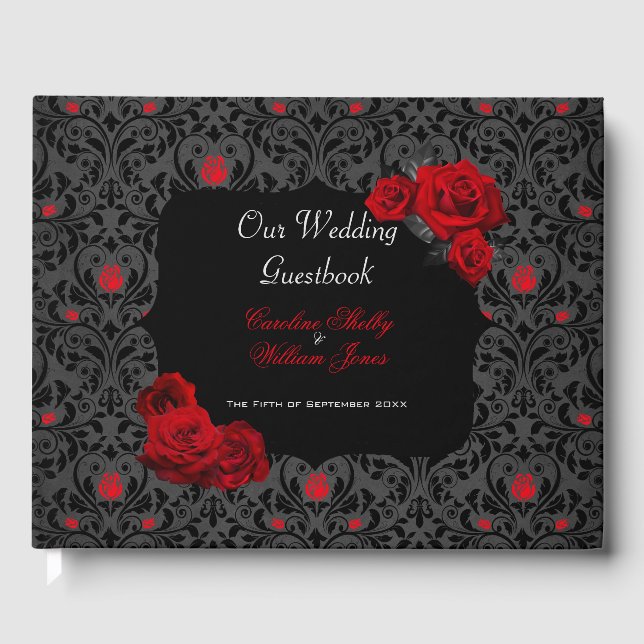 Gothic Rose Black and Red Wedding Invitation Guest Book (Front)