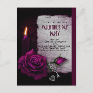 Gothic Rose, Candle and Locket Valentine Party Postcard