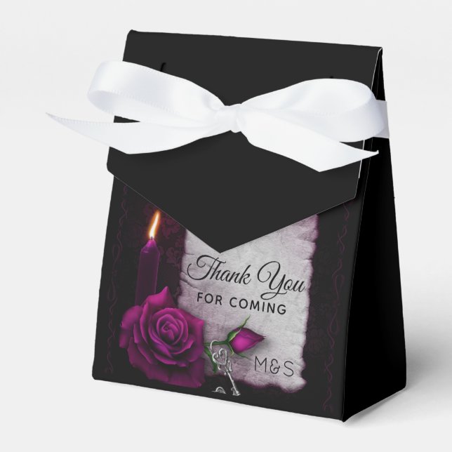 Gothic Rose, Candle, Parchment and Locket Wedding Favor Box (Front Side)