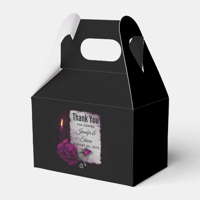 Gothic Rose, Candle, Parchment and Locket Wedding Favor Box (Front Side)