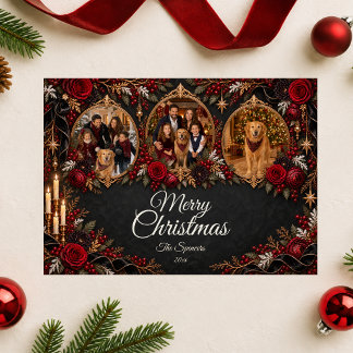 Gothic Rose Christmas Family Photo Collage Holiday Card