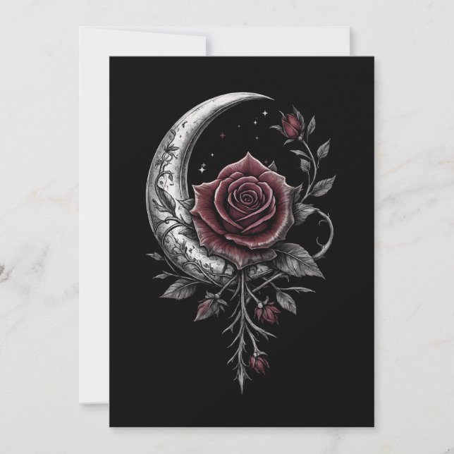 Gothic Rose Crescent Moon Dark Floral Artwork Holiday Card (Front)
