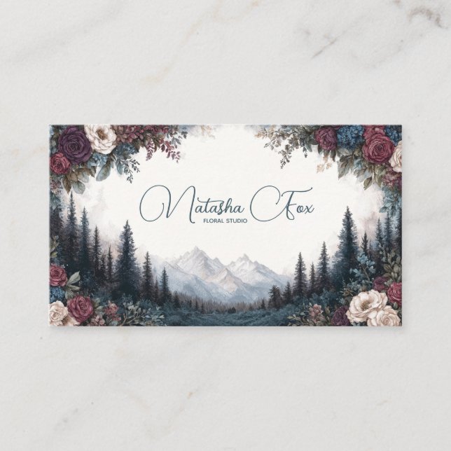 Gothic Rose Frame Moody Mountain Forest Business Card (Front)