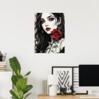 Gothic Rose Halloween Elegant Vampire Girl Art