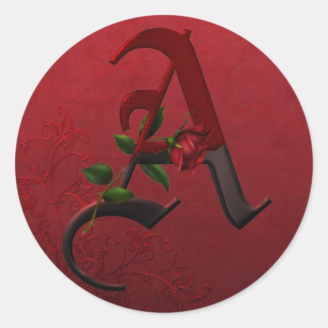 Gothic Rose Monogram A Classic Round Sticker (Front)