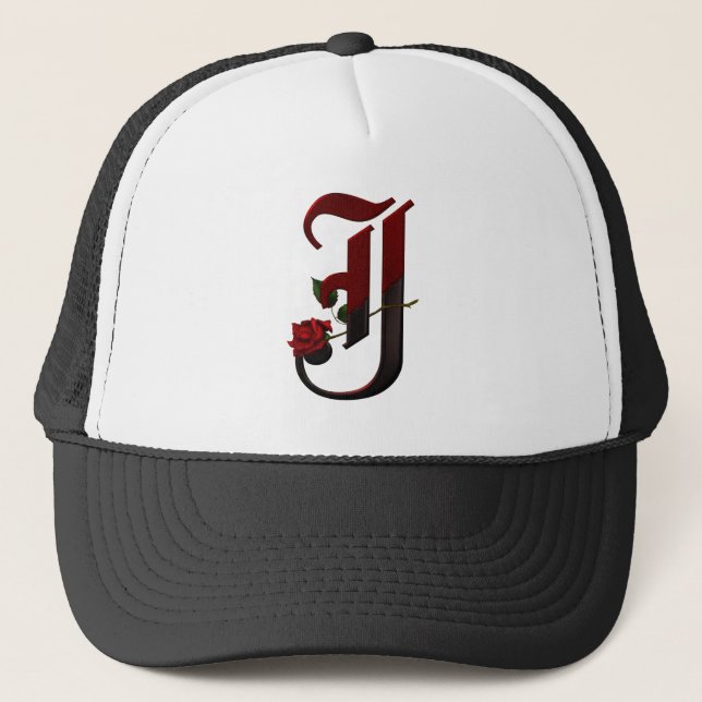 Gothic Rose Monogram J Trucker Hat (Front)
