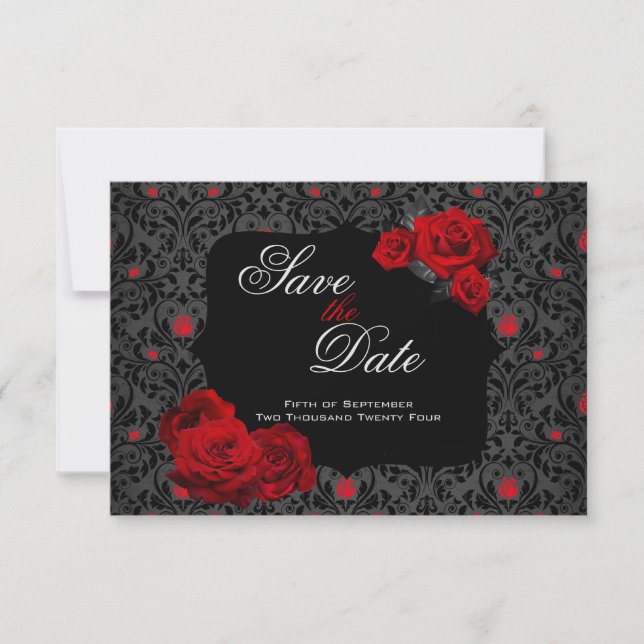 Gothic Rose Red and Black Save The Date (Front)