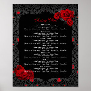 Gothic Rose Red and Black Table Number Poster