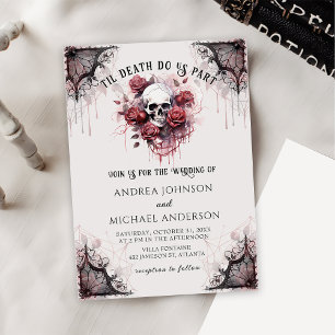 Gothic Rose Skull Halloween Wedding Invitation