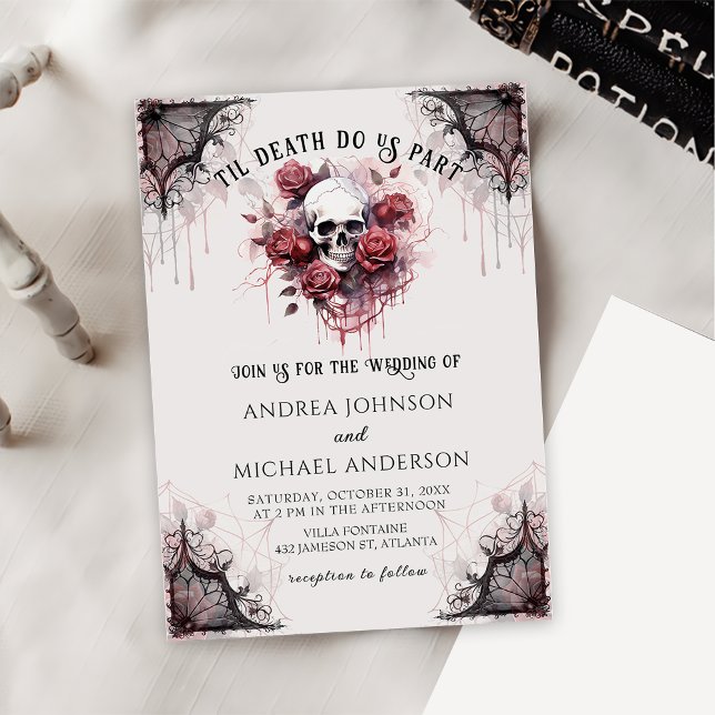 Gothic Rose Skull Halloween Wedding Invitation (Creator Uploaded)