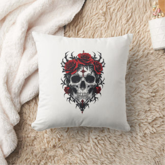 Gothic Rose Skull Throw Pillow