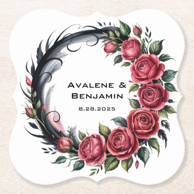 Gothic Rose Wedding Frame Paper Coaster (Front)