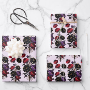 Gothic roses and spider web, floral Halloween Wrapping Paper Sheet