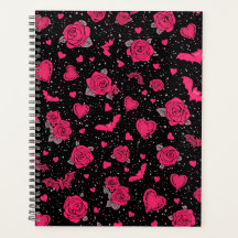 Gothic Roses & Bats Pattern | Hot Pink Dark Romanc