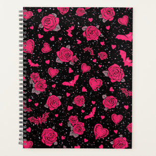 Gothic Roses & Bats Pattern   Hot Pink Dark Romanc Planner