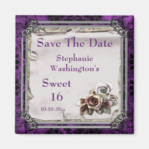 Gothic Roses & Black Damask 16th Save The Date Magnet