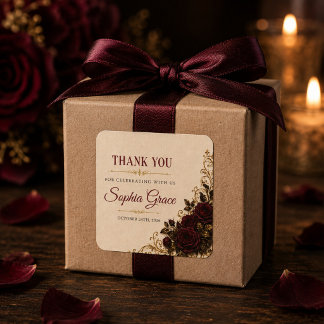Gothic Roses Bridal Shower Thank You Square Sticke Sticker
