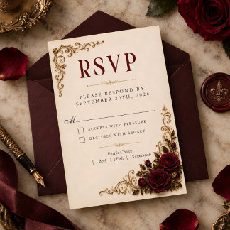 Gothic Roses Burgundy Wedding RSVP Enclosure Card