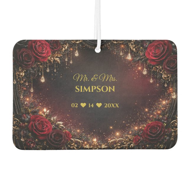 Gothic Roses Couples Names & Wedding Date Air Freshener (Front)