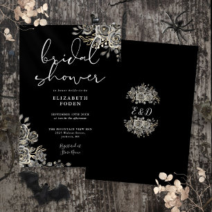 Gothic Roses Floral Black And White Bridal Shower Invitation