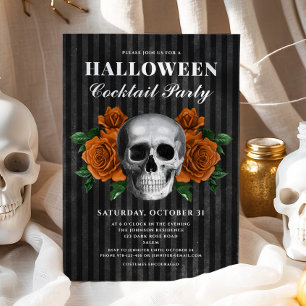 Gothic Roses Floral Skull Halloween Cocktail Party Invitation