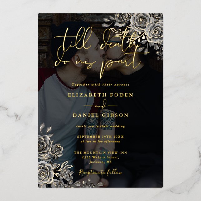 Gothic Roses Floral Wedding Black And Gold Photo (Front)