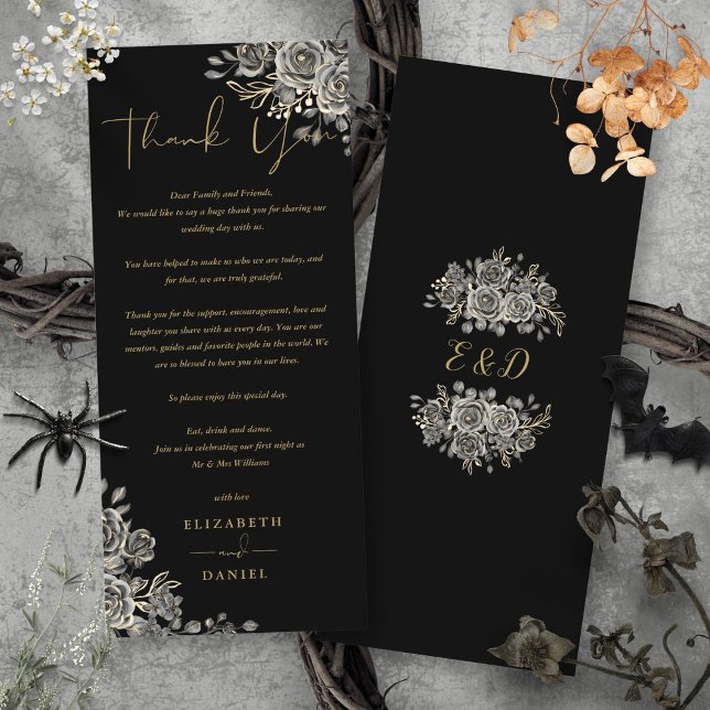 Gothic Roses Floral Wedding Thank You Place Card (Gothic Roses Floral Wedding Thank You Place Card)