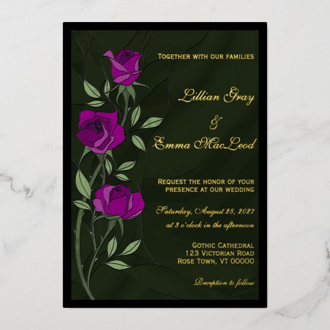 Gothic Roses Foil Wedding Invitation (Front)