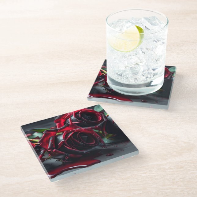 Gothic Roses Glass Coaster (Angled)