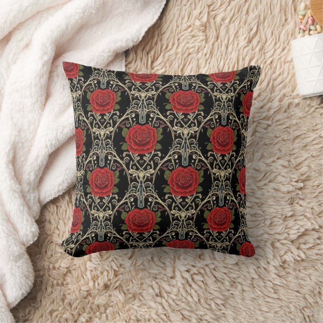 Gothic Roses Pattern  Throw Pillow (Blanket)