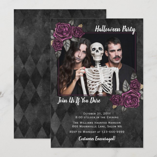 Gothic Roses Photo Halloween Party Invitation (Front/Back)