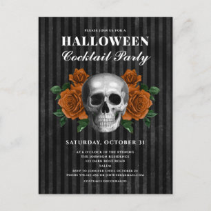 Gothic Roses & Skull Halloween Cocktail Party Postcard