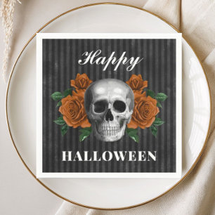 Gothic Roses & Skull Happy Halloween Napkin