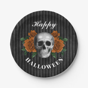 Gothic Roses & Skull Happy Halloween Paper Plate