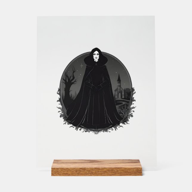 Gothic Salem Witch at Midnight Acrylic Sign (Front)