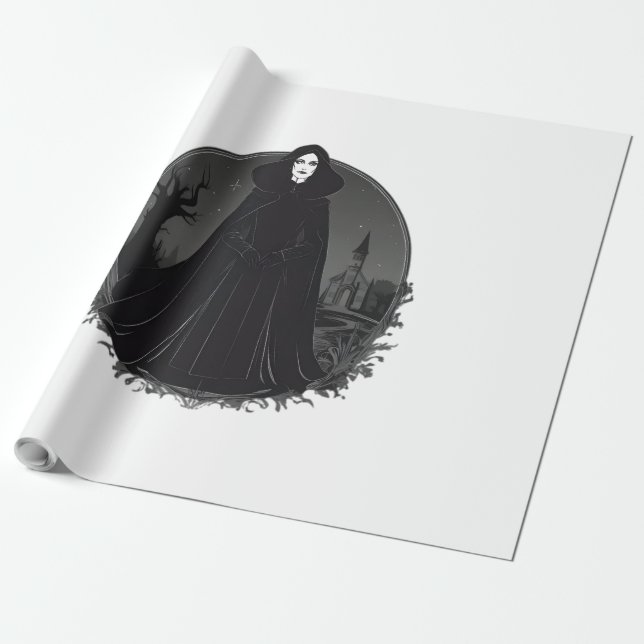 Gothic Salem Witch at Midnight Wrapping Paper (Unrolled)