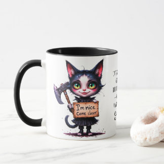Gothic Scary Psycho Cute Cat With Axe  Mug