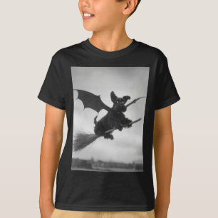 Gothic Schnauzer Witch Broom Bat Wings Spooky T-Shirt